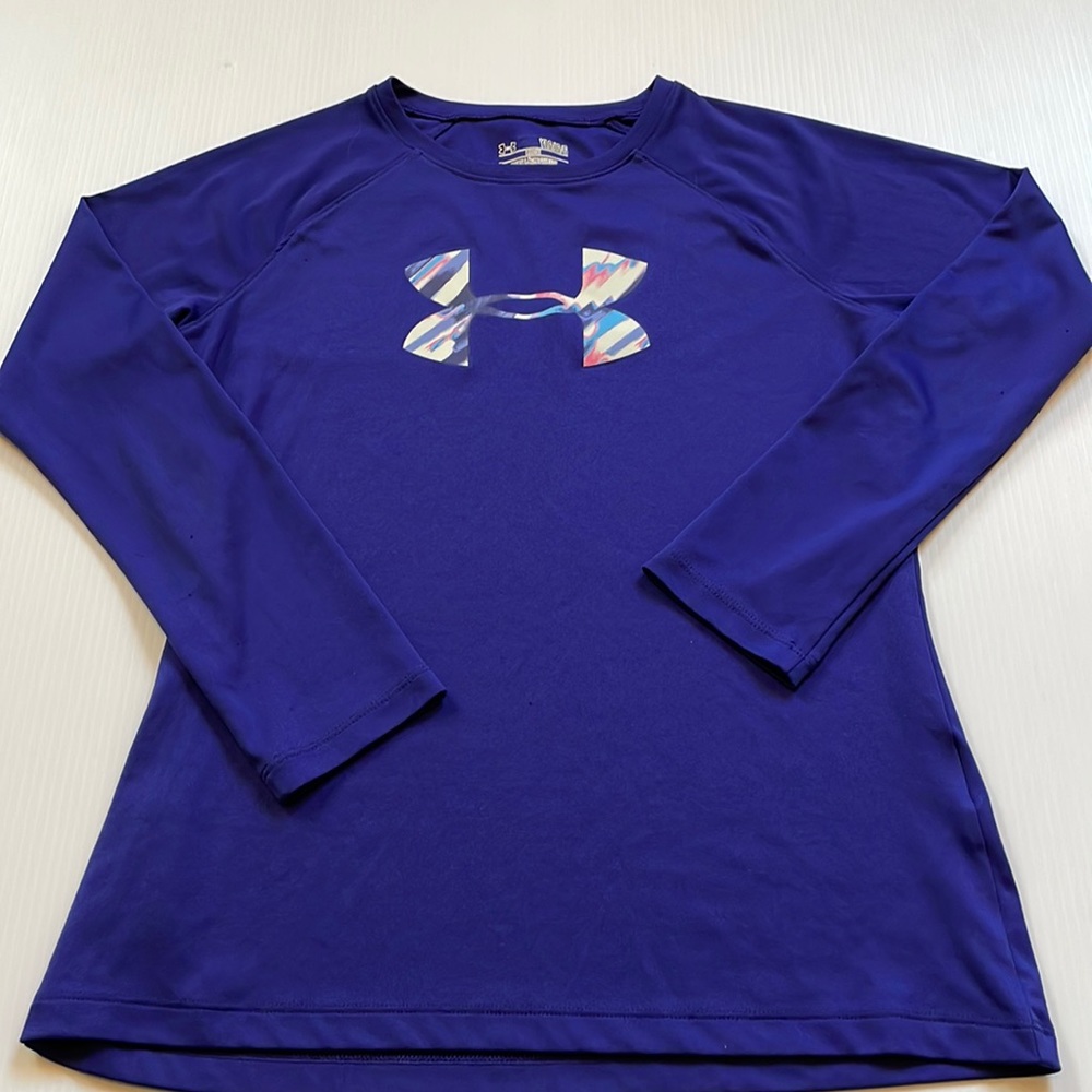 Under Armour heat gear long sleeve purple tee. Youth size Large